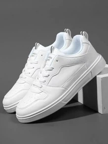 字母貼花裝飾繫帶前滑冰鞋，女式休閒運動鞋，白色鞋面和字母設計 - 白色 - 查看 2