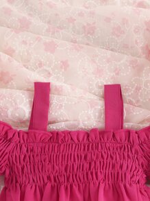 Baby Cold Shoulder Shirred Ruffle Hem Top & Skirt - Hot Pink - View 5