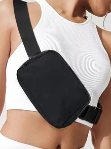 Bolso de cintura tipo mensajero multifuncional, ligero, portátil, impermeable, perfecto para viajes al aire libre, deportes, bolso de pecho de nailon minimalista para mujer, bolso deportivo versátil con cremallera, bolso para teléfono móvil que combina con todo - Negro - Ver 1