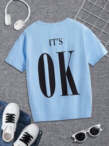 SHEIN Tween Boy Letter Graphic Tee - Baby Blue - View 1