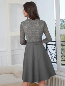 Đầm Xếp li Sò điệp Hoa Thanh lịch - Xám - Xem 2