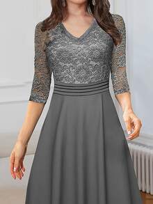 Đầm Xếp li Sò điệp Hoa Thanh lịch - Xám - Xem 4