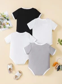 男嬰4入組撞色滾邊連體衣 - 彩色 - 查看 2