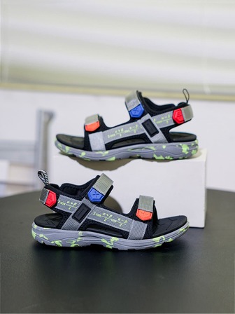 男孩撞色運動涼鞋魔術貼涼鞋適用於戶外