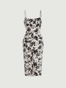 SHEIN MOD Floral Print Ruched Bust Tie Front Cami Dress - Multicolor - View 2