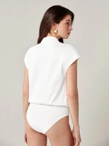 BizChic Batwing Sleeve Solid Bodysuit - White - View 3