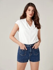 BizChic Batwing Sleeve Solid Bodysuit - White - View 2