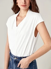 BizChic Batwing Sleeve Solid Bodysuit - White - View 1