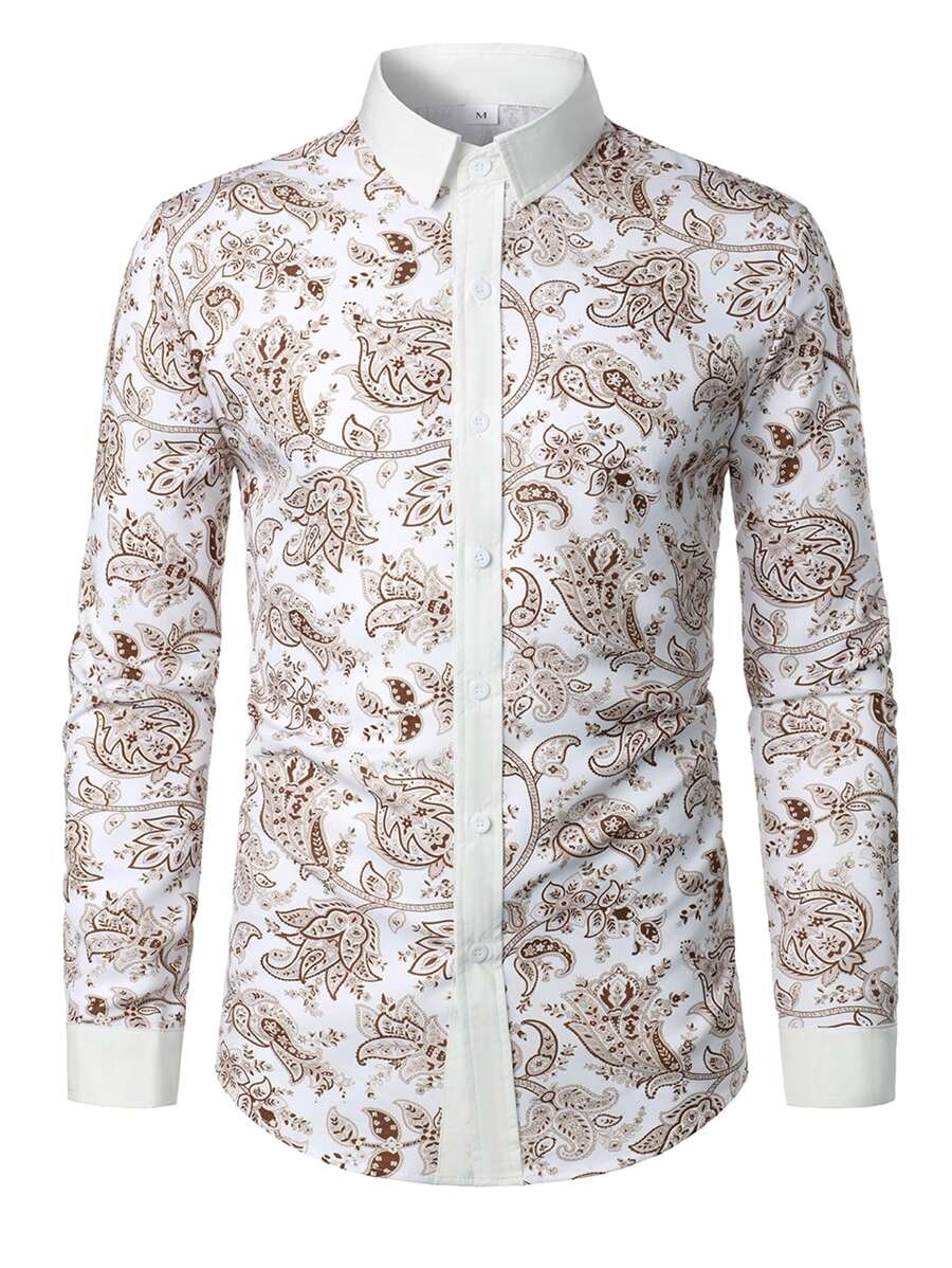 男士印花拼接領襯衫 - 彩色 - 查看 1