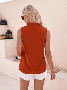 SHEIN Privé Solid Press Crease Blouse - Rust Brown - View 2