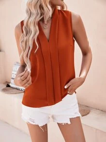 SHEIN Privé Solid Press Crease Blouse - Rust Brown - View 5