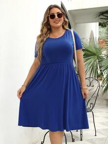 Plus Solid A-line Dress