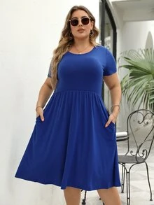 Plus Solid A-line Dress