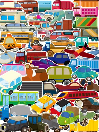 51入組卡通交通工具貼紙防水pvc裝飾