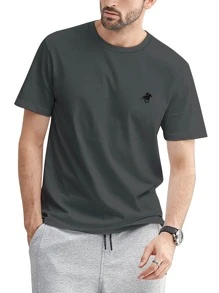 男士馬刺繡T恤 - 深灰色 - 查看 1