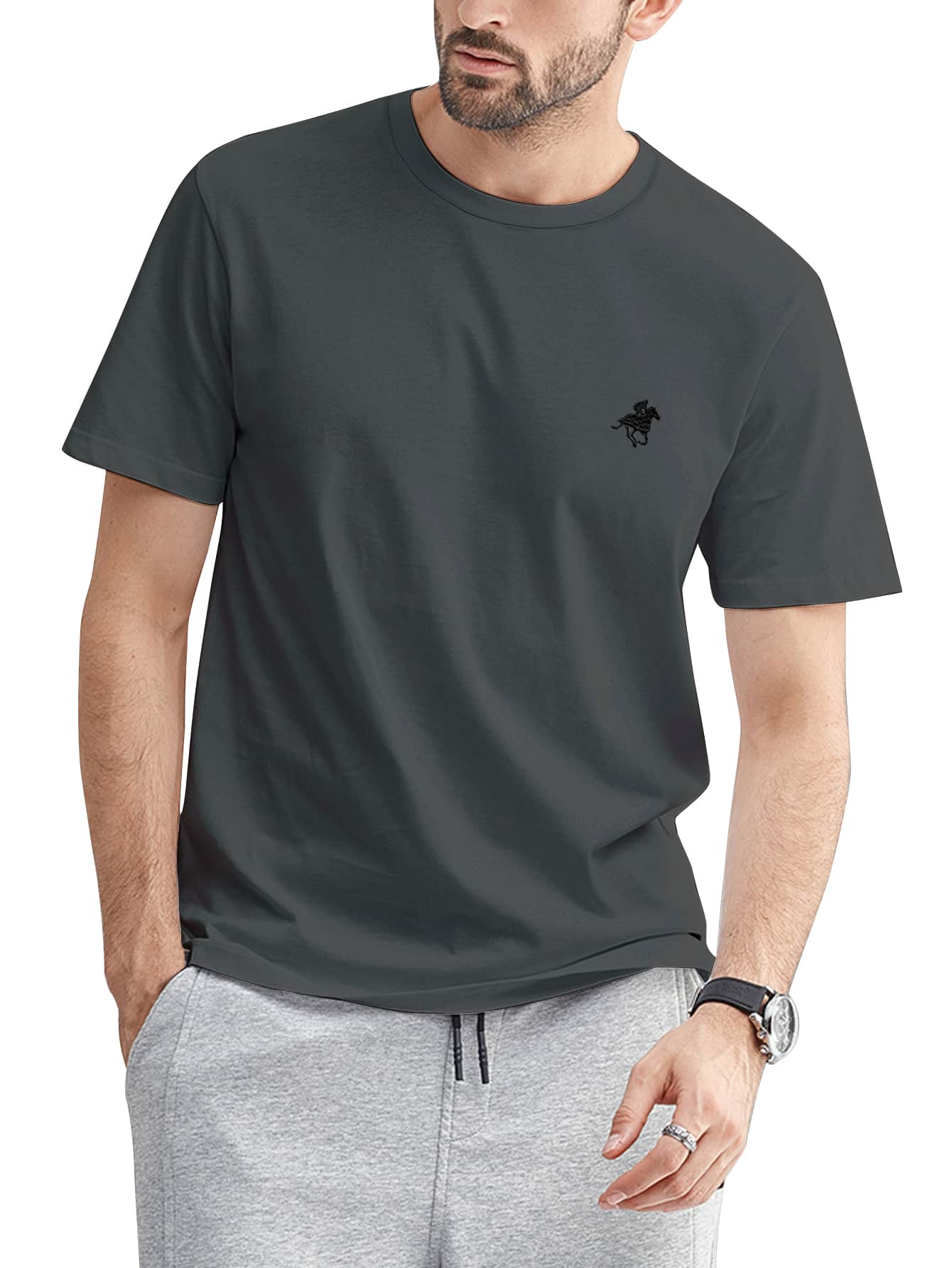 男士馬刺繡T恤 - 深灰色 - 查看 1