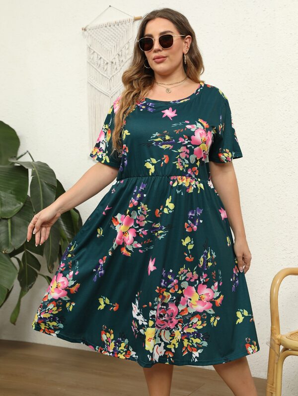 Plus Floral Print A-line Dress