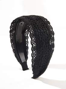 优雅的单件宽蕾丝发箍，带齿防滑设计，简约百搭，情人节发箍，黑色发饰，头饰 - 黑色 - 查看 1