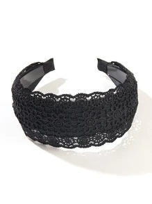 优雅的单件宽蕾丝发箍，带齿防滑设计，简约百搭，情人节发箍，黑色发饰，头饰 - 黑色 - 查看 3