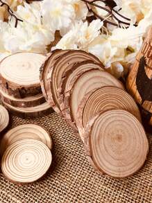 6pcs Wood Disc Design Decoration Craft, Wooden DIY Craft For Home Decoration, Blank Wood Slice Children DIY Prop Rama Decoration Rama - Multicolor - View 1