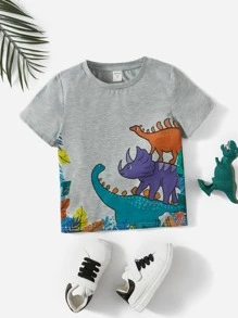 SHEIN Toddler Boys Dinosaur Print Tee - Grey - View 1