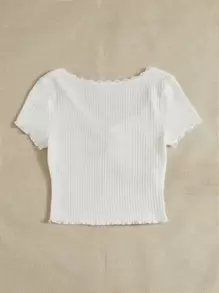 SHEIN MOD Balletcore Lettuce Trim Ruched Front Tee - White - View 2