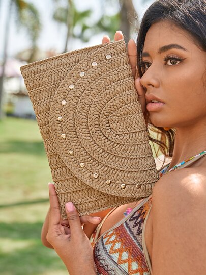 SHEIN VCAY Fashion Women's Bohemian Style Beach Clutch Bag