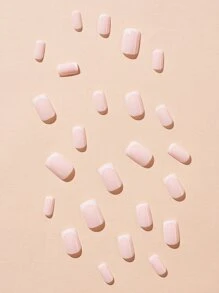 Get Glamorous with 24pcs Long Square Baby Pink French Glossy Two Tone Fake Nail & 1pc Nail File & 1sheet Tape - Multicolor - View 3