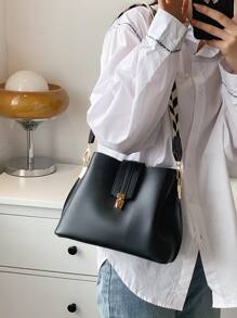 Stitch Detail Bucket Bag - Black - View 1