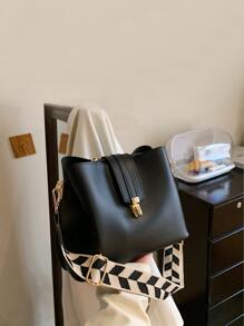 Stitch Detail Bucket Bag - Black - View 3