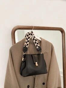 Stitch Detail Bucket Bag - Black - View 6