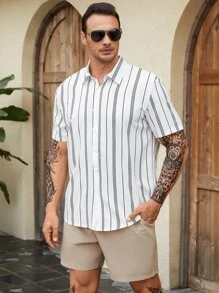 Manfinity Homme Camisa de hombre con estampado de rayas - Blanco - Ver 5