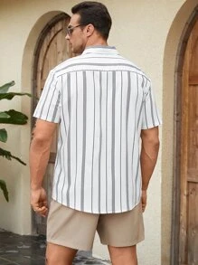 Manfinity Homme Camisa de hombre con estampado de rayas - Blanco - Ver 2