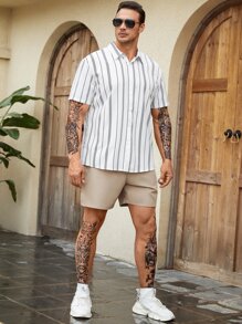 Manfinity Homme Camisa de hombre con estampado de rayas - Blanco - Ver 4