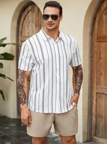 Manfinity Homme Camisa de hombre con estampado de rayas - Blanco - Ver 6