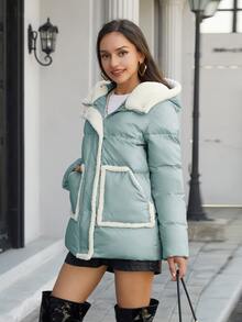 ZIAI Contrast Trim Hooded Padded Coat - Mint Blue - View 4