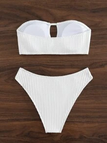 Cut Out Bandeau Summer Beach Bikini Set - White - View 6