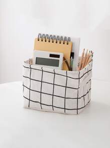 1pc Plaid Pattern Stationery Storage Basket - White - View 1