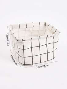 1pc Plaid Pattern Stationery Storage Basket - White - View 2