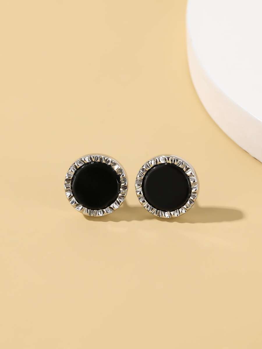 Aretes redondos texturizados para hombre, para regalo de joyería y fiesta - Multicolor - Ver 1