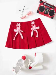 SHEIN Qutie 前繫帶褶皺半身裙