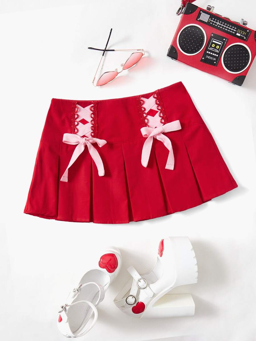 SHEIN Qutie 前繫帶褶皺半身裙