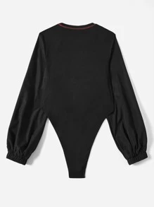 SHEIN EZwear 大碼字母和車圖案燈籠袖連體衣