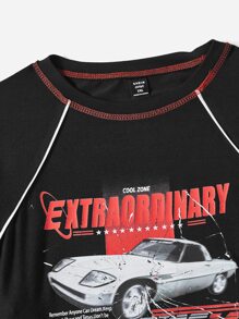 SHEIN EZwear 大碼字母和車圖案燈籠袖連體衣