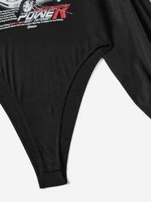 SHEIN EZwear 大碼字母和車圖案燈籠袖連體衣