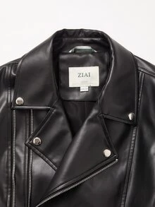 ZIAI Zip Up PU Leather Biker Jacket - Black - View 7