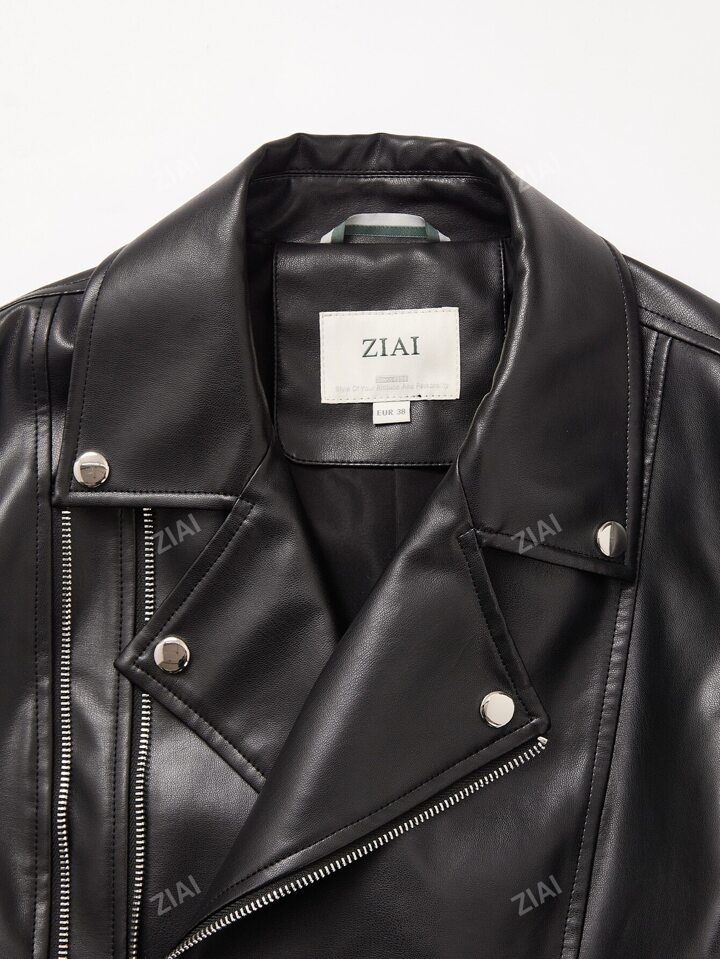 ZIAI Zip Up PU Leather Moto Jacket | SHEIN USA