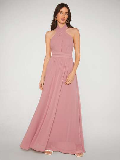 SHEIN Crisscross Tied Backless Bridesmaid Dress