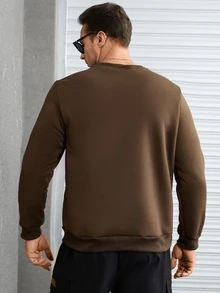 Manfinity Men Plus Letter Embroidery Sweatshirt - Mocha Brown - View 2