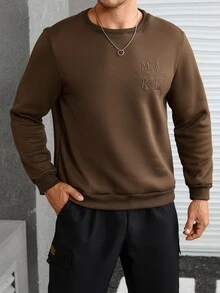 Manfinity Men Plus Letter Embroidery Sweatshirt - Mocha Brown - View 3